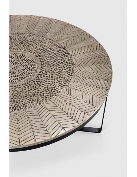 Mesa de centro redonda 90 CLARISA em metal com design étnico