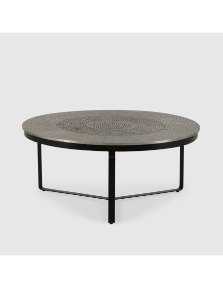 Mesa de Centro Redonda 90 CLARISA en metal de diseño etnico