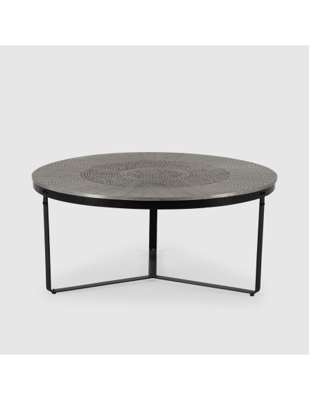 Mesa de Centro Redonda 90 CLARISA en metal de diseño etnico