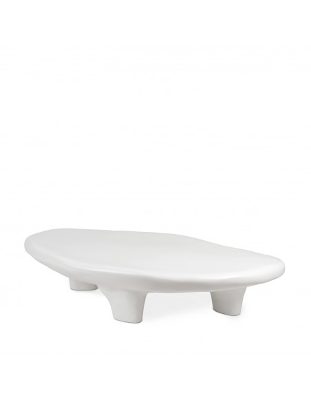 Mesa centro escultórica INARO 150 x 34, diseño orgánico en resina blanca