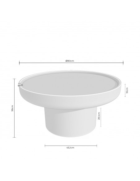Mesa de centro redonda RODNEY 80 de design em MDF lacado a branco.