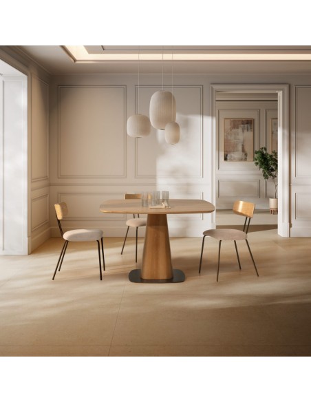 Mesa de comedor Cuadrada ETEL 120 cm en chapa Roble