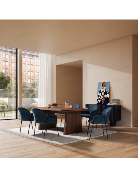 Mesa de comedor Oval BLAIR 220 x 100 Chapa de nogal