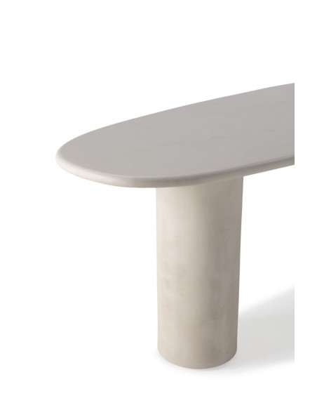 Mesa oval formas orgânicas DAILA, 200 x 100, creme efeito cimento