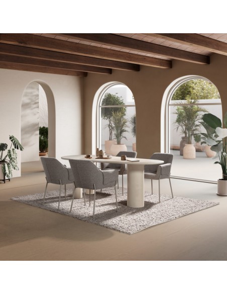 Mesa oval formas orgânicas DAILA, 200 x 100, creme efeito cimento