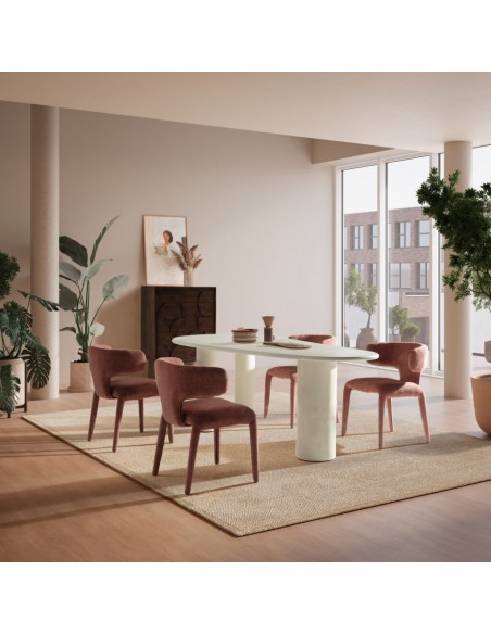 Mesa Oval formas orgánicas DAILA 200 x 100 Crema Efecto Cemento