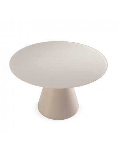 Mesa de cristal redonda 120 VIDA, base metal crema