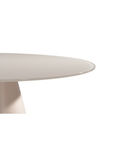 Mesa de cristal redonda 120 VIDA, base metal crema