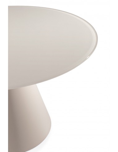 Mesa de cristal redonda 120 VIDA, base metal crema