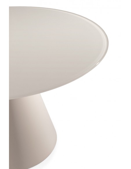 Mesa de cristal redonda 120 VIDA, base metal crema