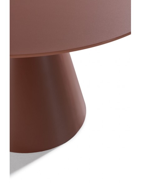 Mesa de cristal redonda 120 VIDA, base metal terracota