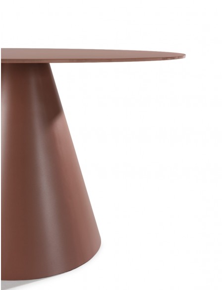 Mesa de cristal redonda 120 VIDA, base metal terracota