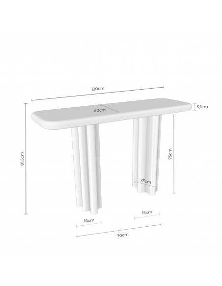 Consola de diseño orgánico 120 x40 SHEILA en MDF Lacado en blanco mate