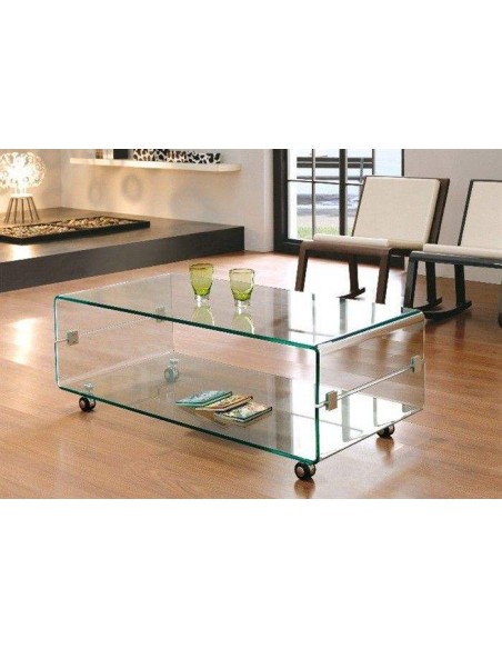 Mesa TV Bubble 120x60, cristal, ruedas