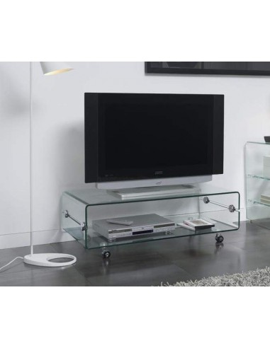 Mesa TV Bubble 120x60, cristal, ruedas