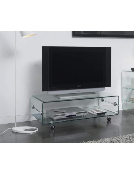 Mesa TV Bubble 120x60, vidro, rodas