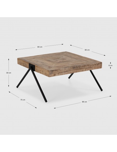 MESA DE CENTRO INDRA 80 X 86, MADEIRA DE MANGA e PES DE METAL