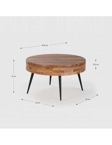 MESA CENTRO REDONDA KALI 90. Madera Acacia y...