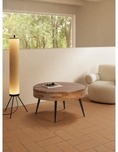 MESA CENTRO REDONDA KALI 90. Madera Acacia y METAL. 2