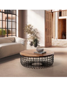 MESA DE CENTRO REDONDA SUVAN 102 cm. Madeira e base em... 2