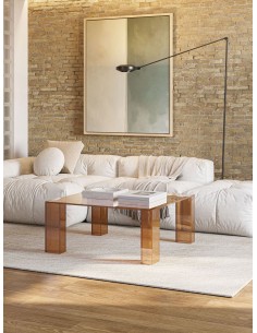 Mesa de Centro cuadrada de cristal marrón minimalista 80... 2