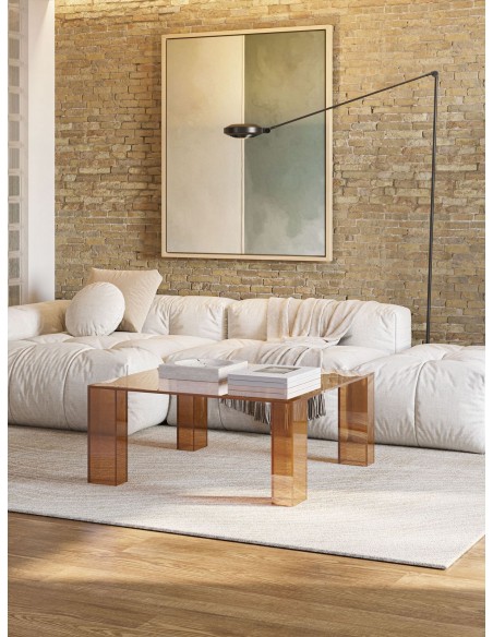 Mesa de Centro cuadrada de cristal marrón minimalista 80 VERENA