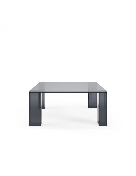 Mesa de centro quadrada minimalista em vidro VERENA 80 x 80, cinza azulado.