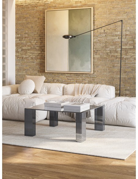 Mesa de Centro cuadrada de cristal minimalista 80 x 80 VERENA en Gris Azulado