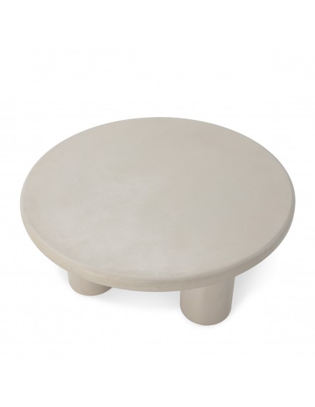 Mesa de centro redonda minimalista IRIEL 80, em efeito cimento creme.