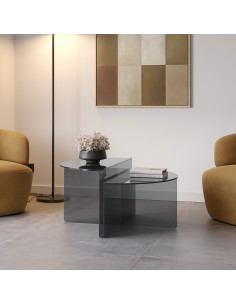 Set de 2 Mesas Centro de cristal minimalista VELTA Gris... 2