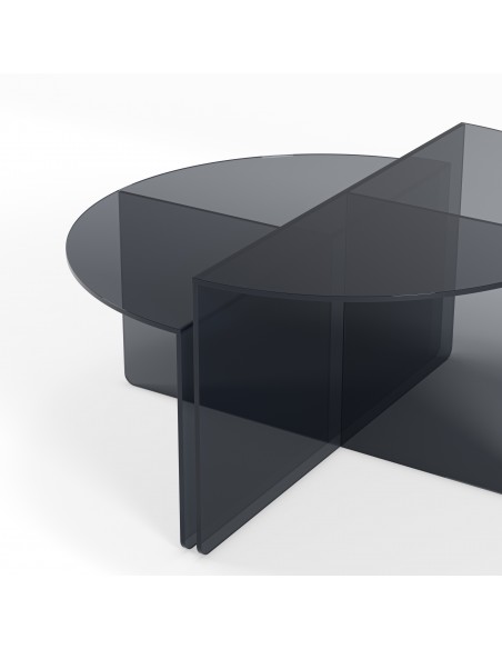 Set VELTA de 2 mesas de centro minimalistas em vidro, azul acinzentado.