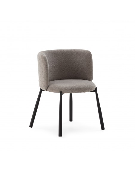 Poltrona GINNY estofada em tecido com pés de metal preto