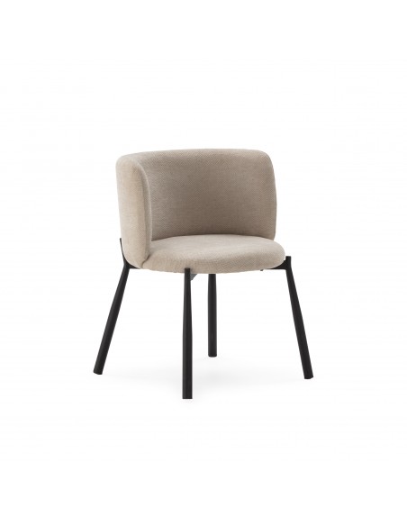 Poltrona GINNY estofada em tecido com pés de metal preto