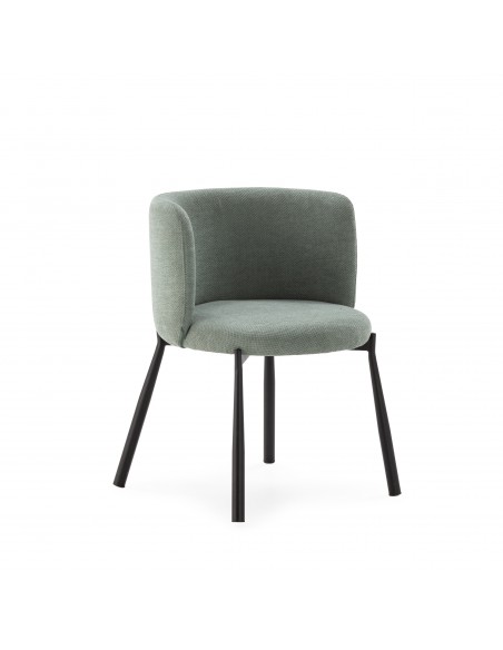 Poltrona GINNY estofada em tecido com pés de metal preto