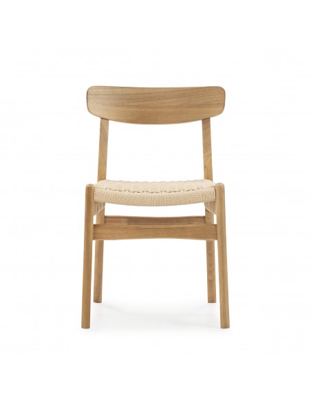 Silla mediterránea BIEL de Madera color roble y Asiento de Cuerda