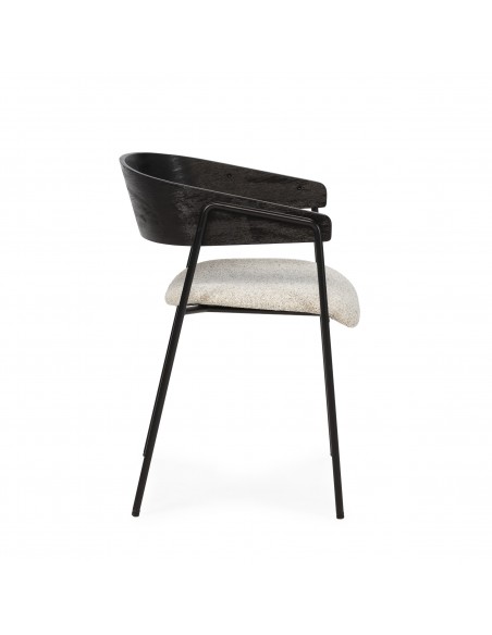 Silla de diseño CORA tela Beige con Respaldo madera Negro