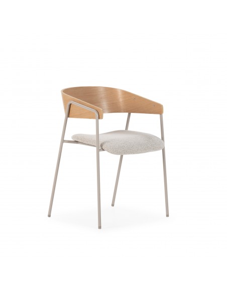 Silla de diseño CORA tela Beige con Respaldo madera roble