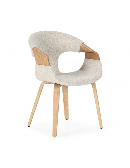 Silla de diseño nórdico ELIF en tela Beige y Roble lavado curvado