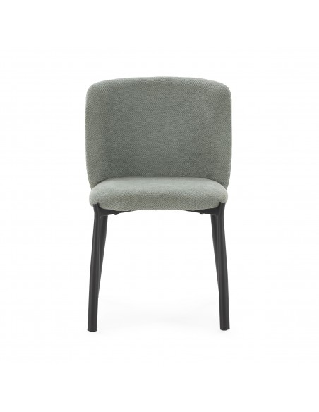 Cadeira de design GINNY forrada a tecido com pés em metal preto.