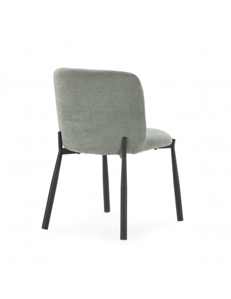 Cadeira de design GINNY forrada a tecido com pés em metal preto.