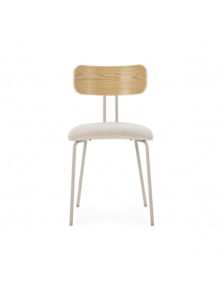 Silla minimalista OLIMPIA beige con respaldo en roble y patas de metal