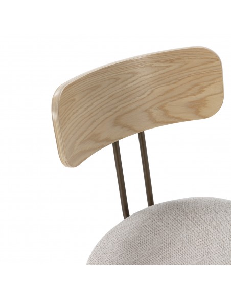 Silla minimalista OLIMPIA beige con respaldo en roble y patas de metal