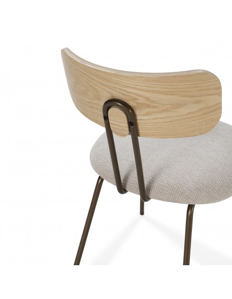 Silla minimalista OLIMPIA beige con respaldo en roble y patas de metal