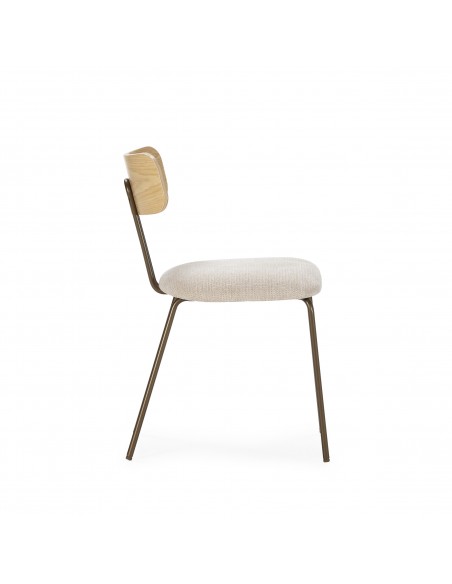 Silla minimalista OLIMPIA beige con respaldo en roble y patas de metal