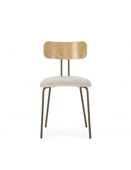 Silla minimalista OLIMPIA beige con respaldo en roble y patas de metal
