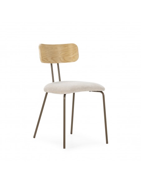 Silla minimalista OLIMPIA beige con respaldo en roble y patas de metal