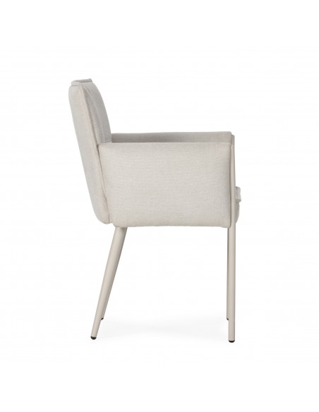 Silla con brazos de diseño VESTA tapizado en tela y patas de metal