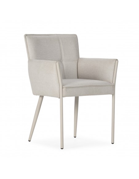 Silla con brazos de diseño VESTA tapizado en tela y patas de metal