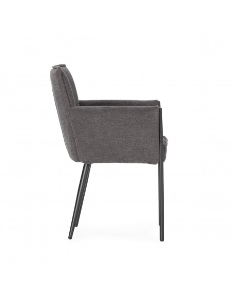Silla con brazos de diseño VESTA tapizado en tela y patas de metal