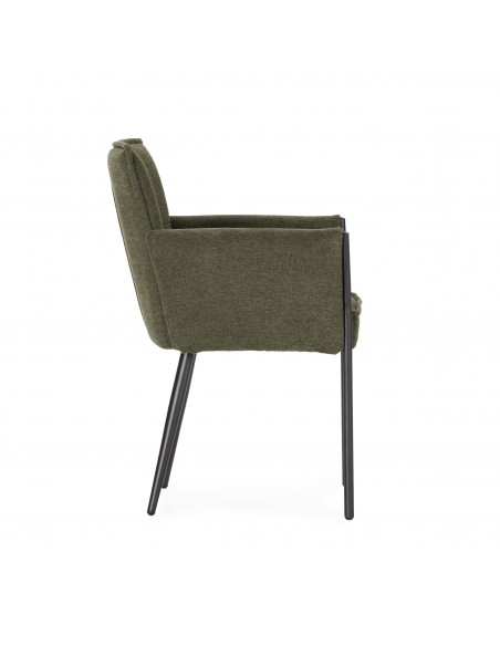 Silla con brazos de diseño VESTA tapizado en tela y patas de metal